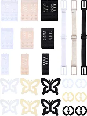 24 Pieces Bra Accessory Adjustable Bra Straps Non-Slip Bra Clips Bra Extenders for Women and Girls (Set 1)