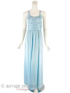 70s Light Blue Slinky Maxi Dress - sm