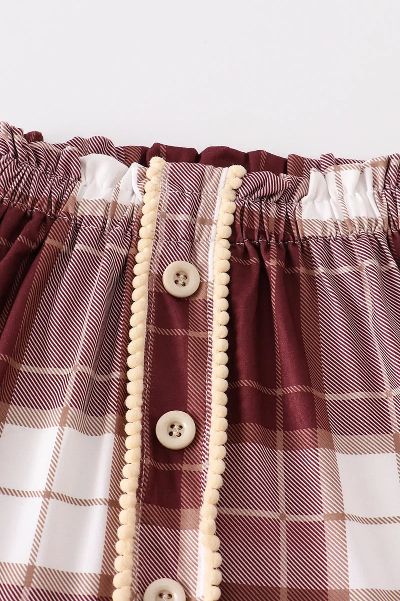 Beige stay cozy ruffle plaid skirt set