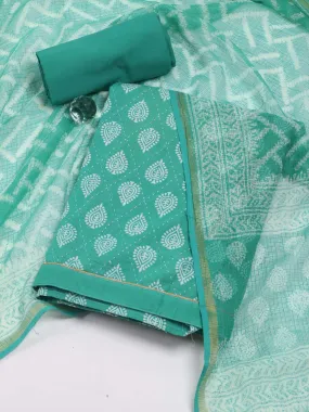 Block Print Cotton Unstitched Suit Piece With Dupatta