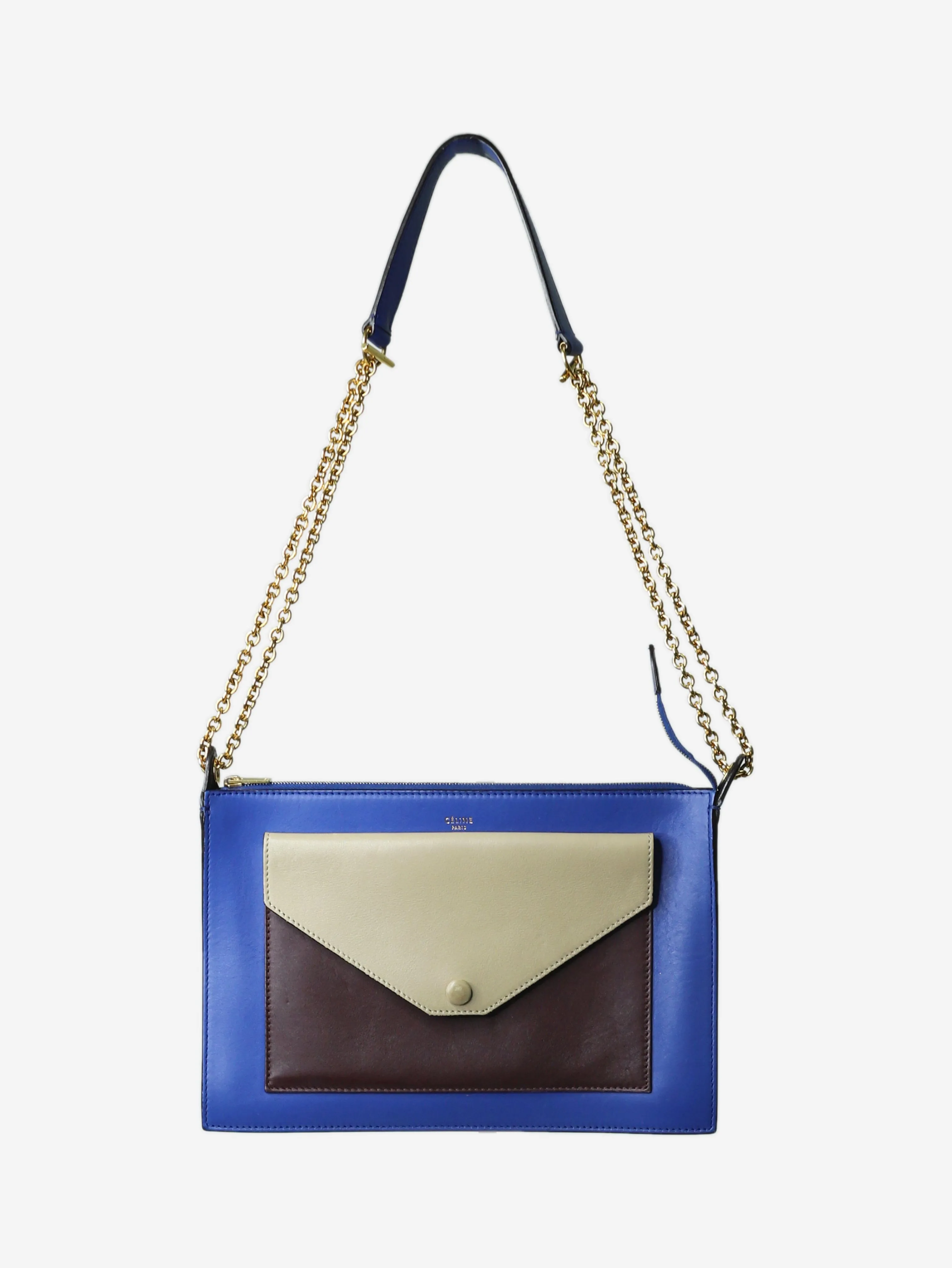 Blue pocket leather cross-body bag - size