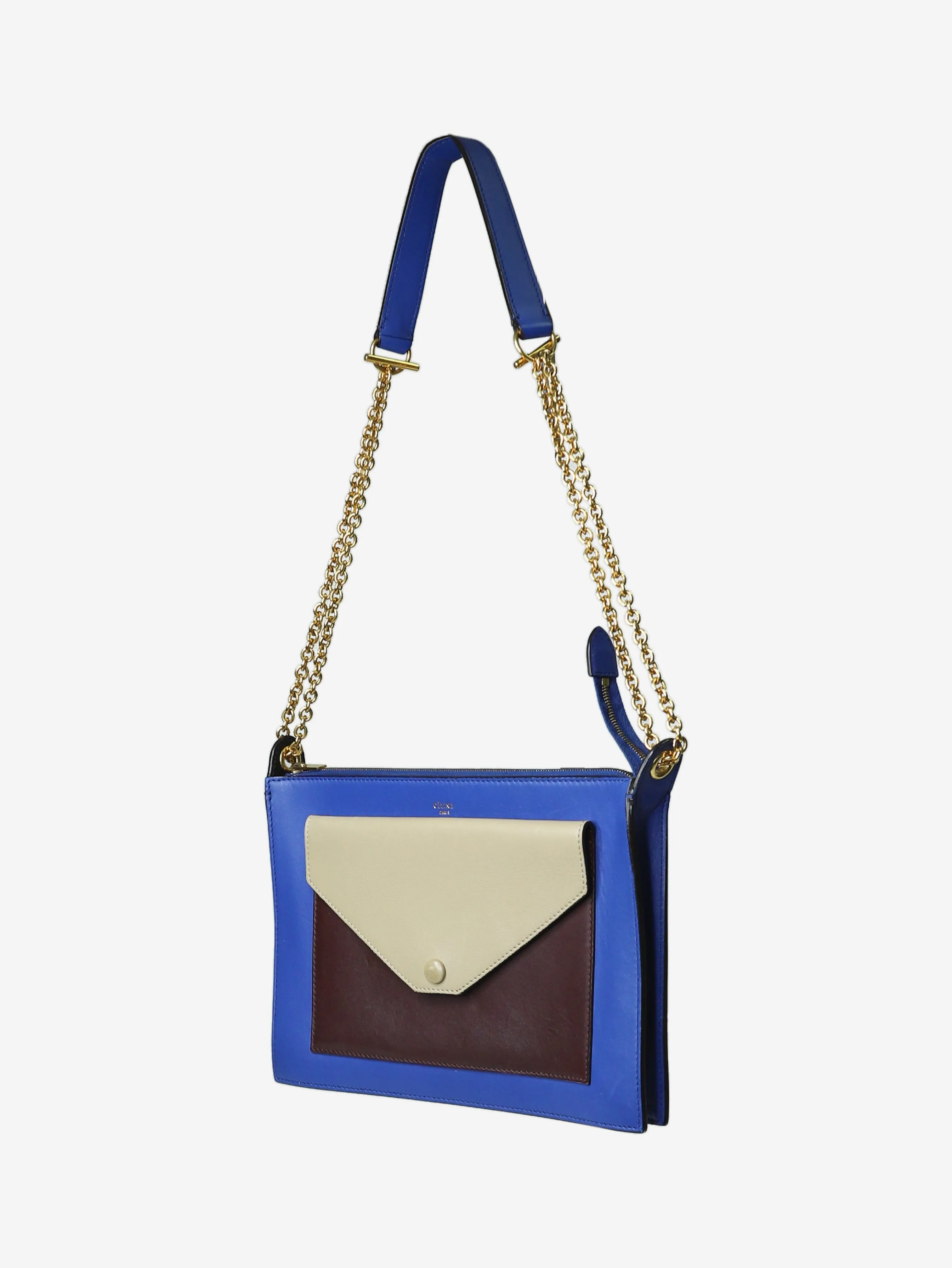 Blue pocket leather cross-body bag - size