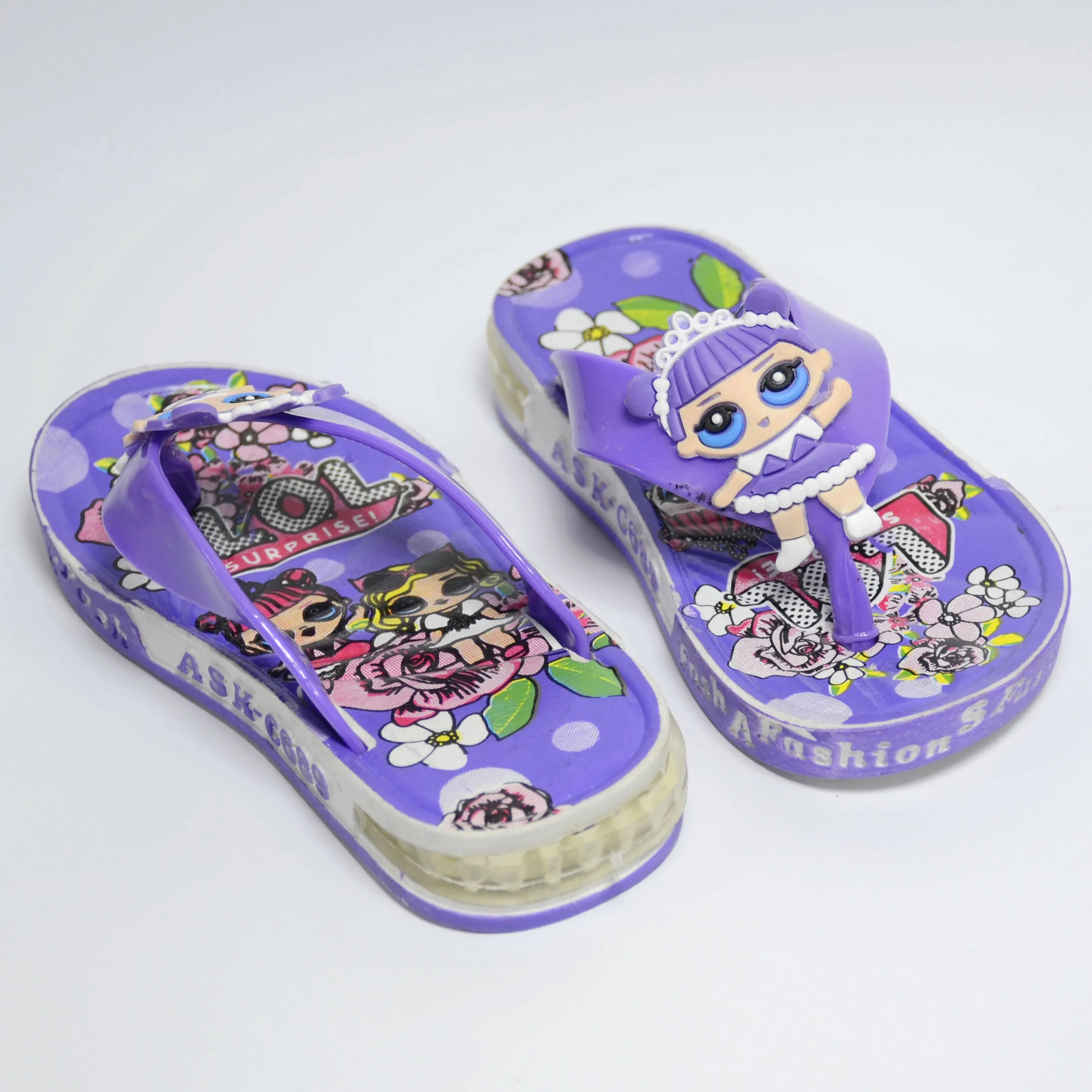 C1408 WATER FISH Happy Doll Back Light Purple Flip Flop