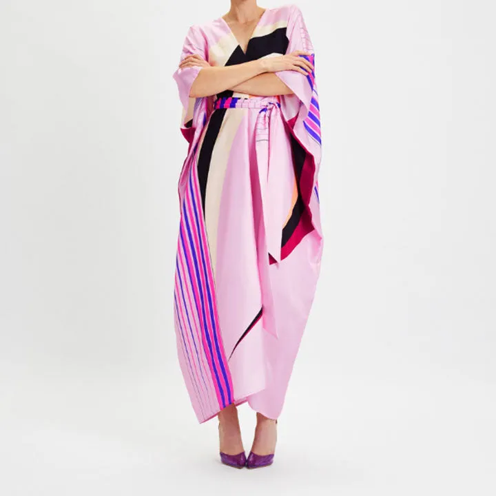 Cotton Candy Pink Silk Geometric Kaftan BELT007