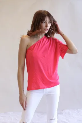 Cotton Slub Jersey Knit One Shoulder Top