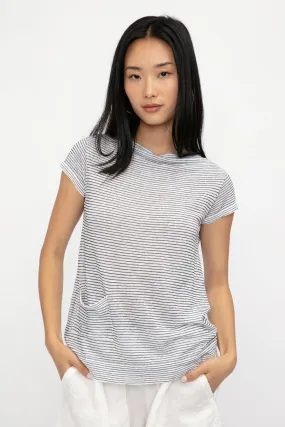 Cotton T-Shirt Top in Grey Stripe