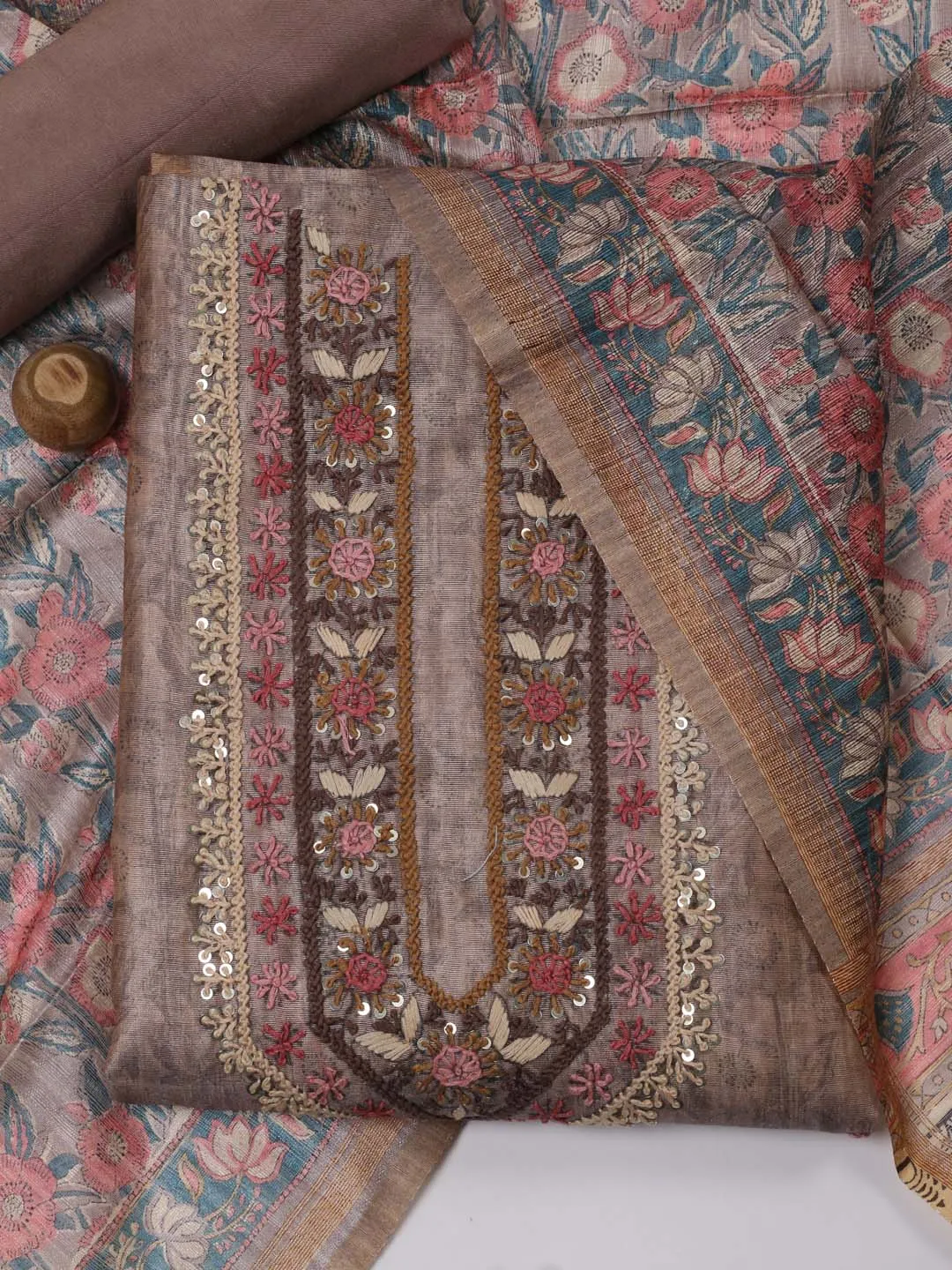 Cotton Unstitched Suit Piece With Chanderi Dupatta