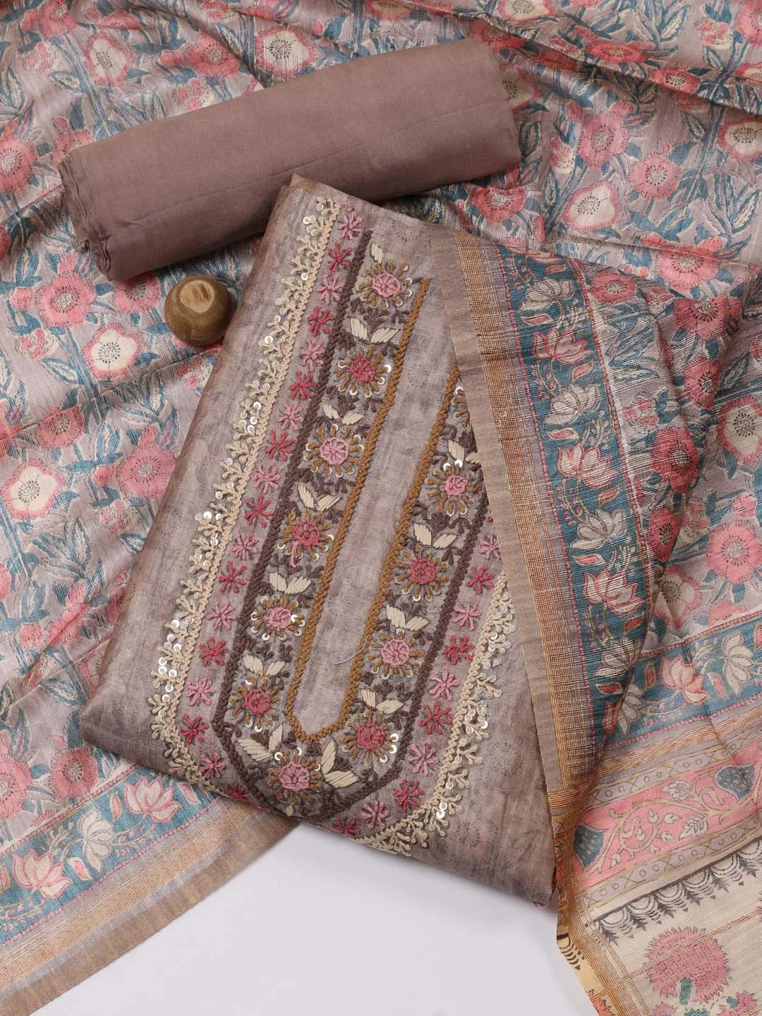 Cotton Unstitched Suit Piece With Chanderi Dupatta