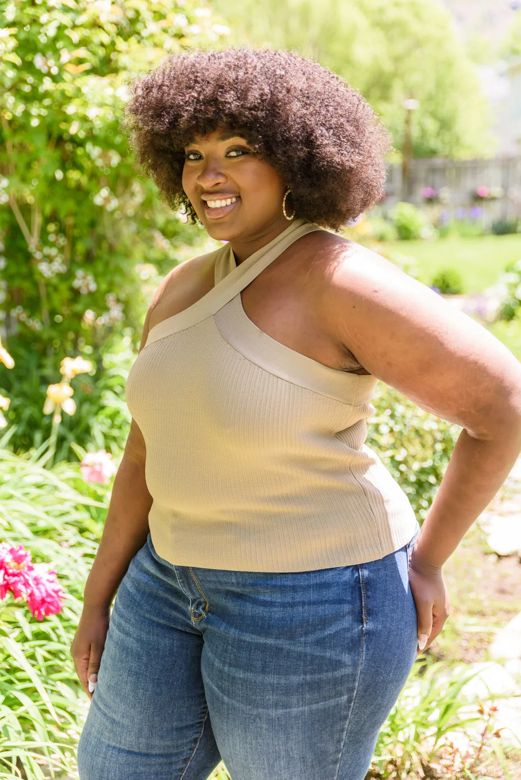 Criss Cross Halter Top in Tan