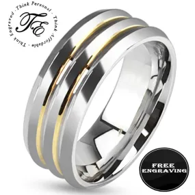 Custom Engraved Men's Silver and Gold Promise Ring - Personalized Men's Ring