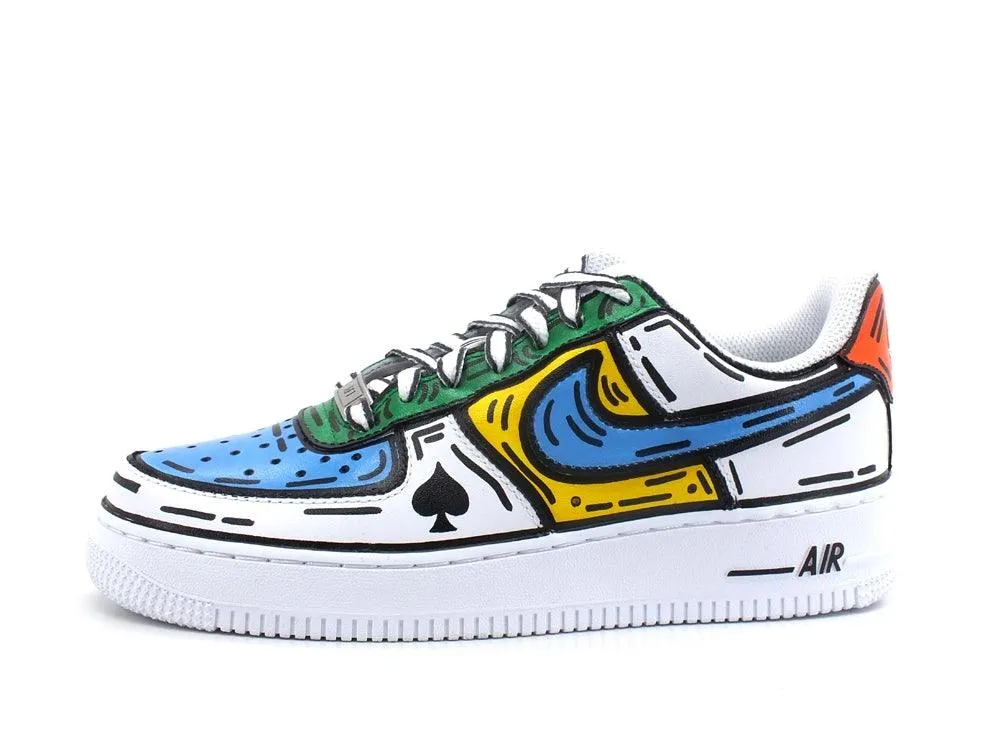 CUSTOM / NIKE Air Force 1 GS AF1 Sneaker Uomo Comics Multicolor 314192 117