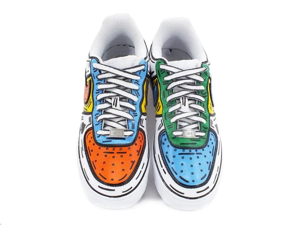 CUSTOM / NIKE Air Force 1 GS AF1 Sneaker Uomo Comics Multicolor 314192 117