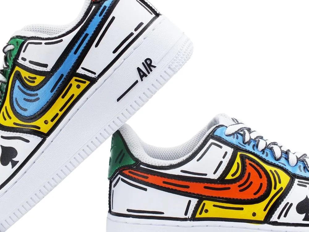 CUSTOM / NIKE Air Force 1 GS AF1 Sneaker Uomo Comics Multicolor 314192 117