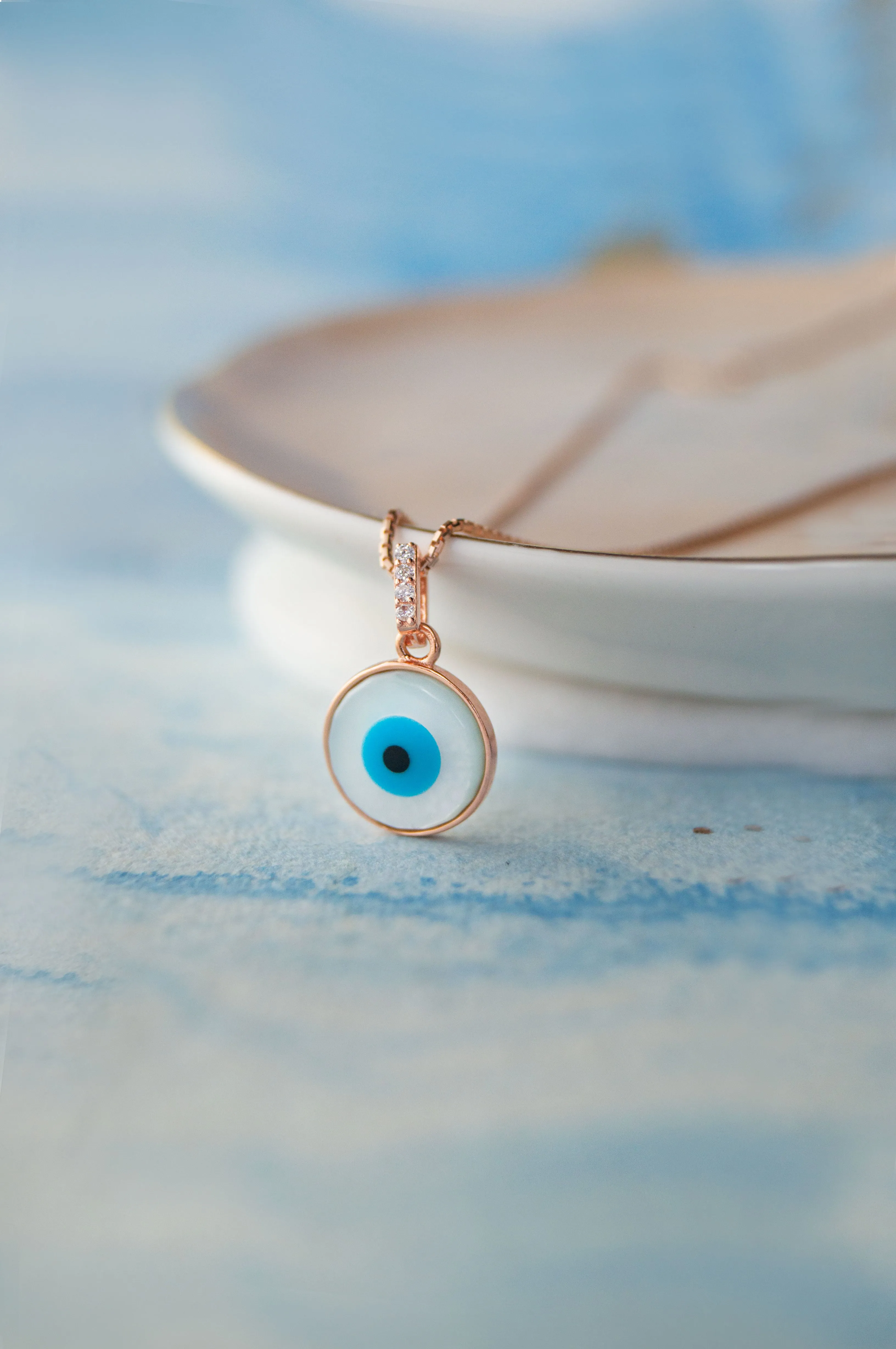 Evergreen Evil Eye Rose Gold Plated Sterling Silver Pendant Set