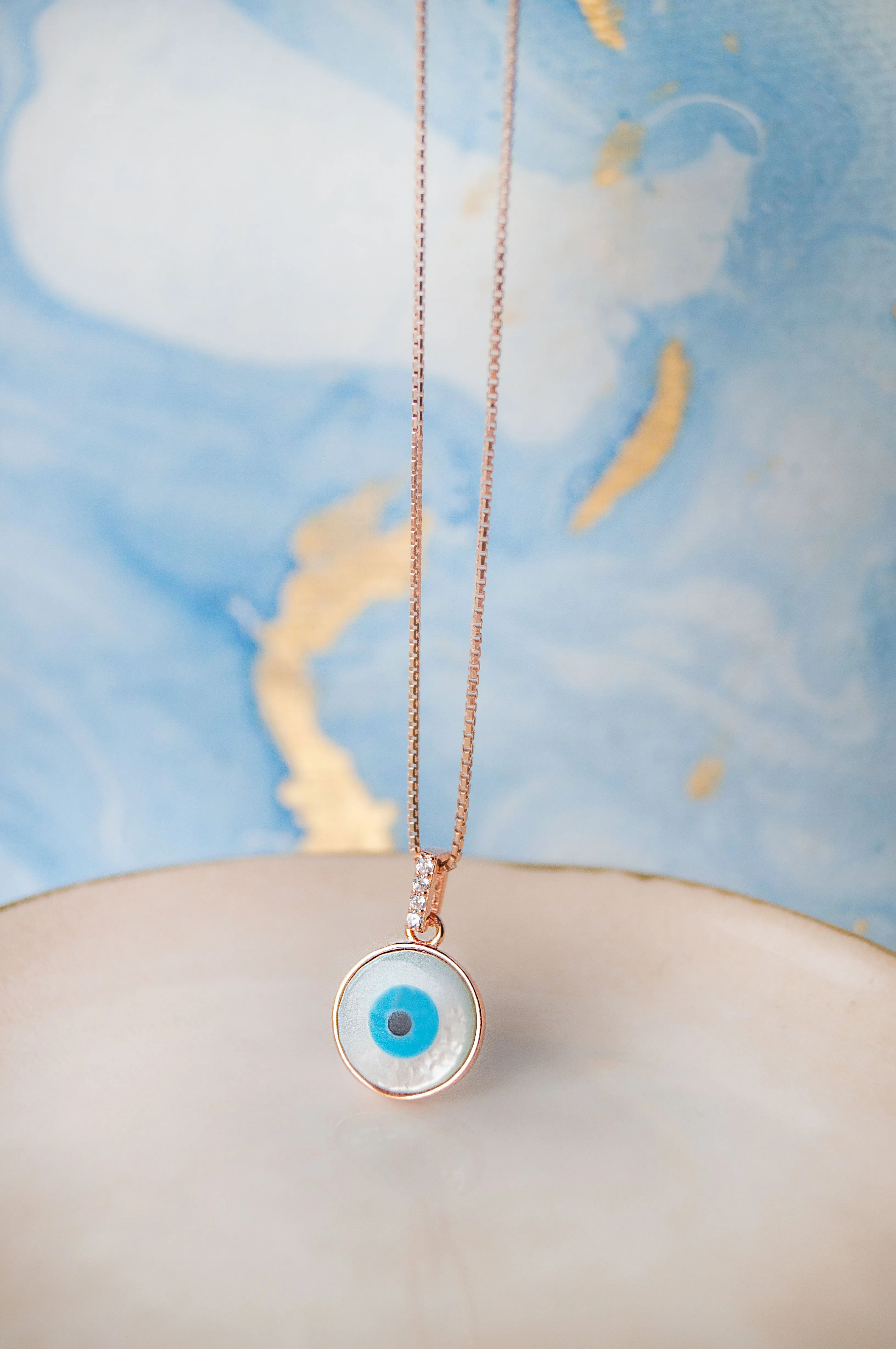 Evergreen Evil Eye Rose Gold Plated Sterling Silver Pendant Set