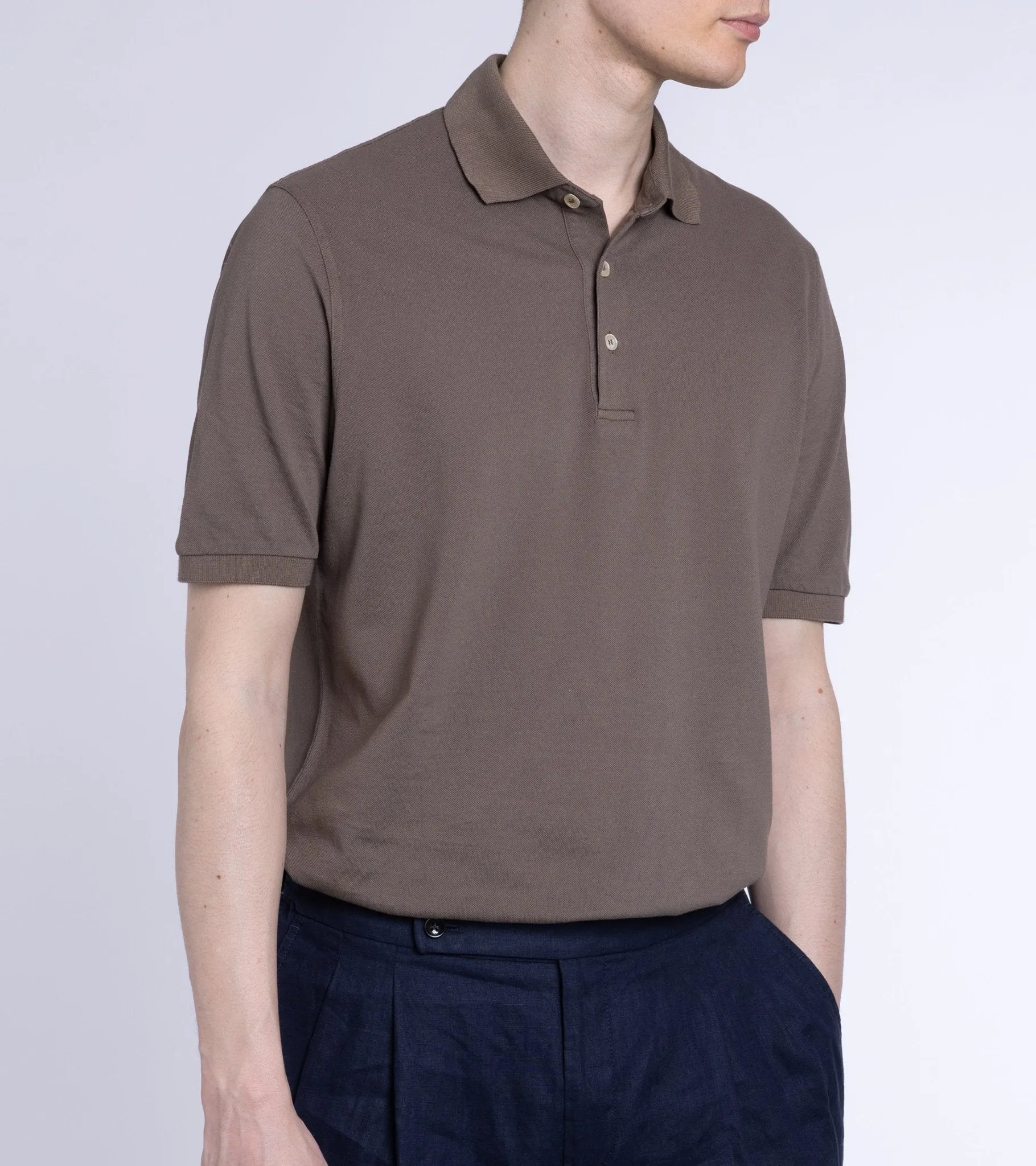 Fedeli Light Cotton Pique Polo Shirt: Brown