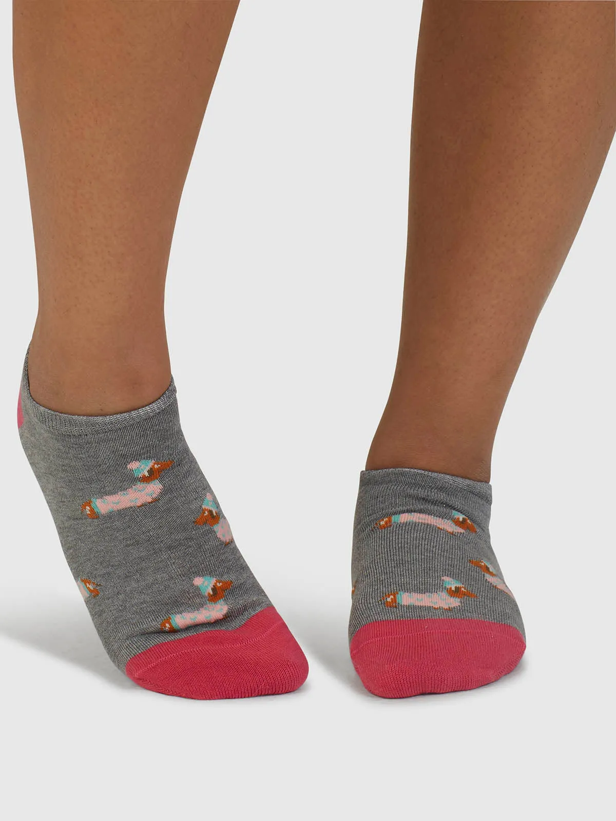 Freda Dachshund Organic Cotton Trainer Socks - Mid Grey Marle