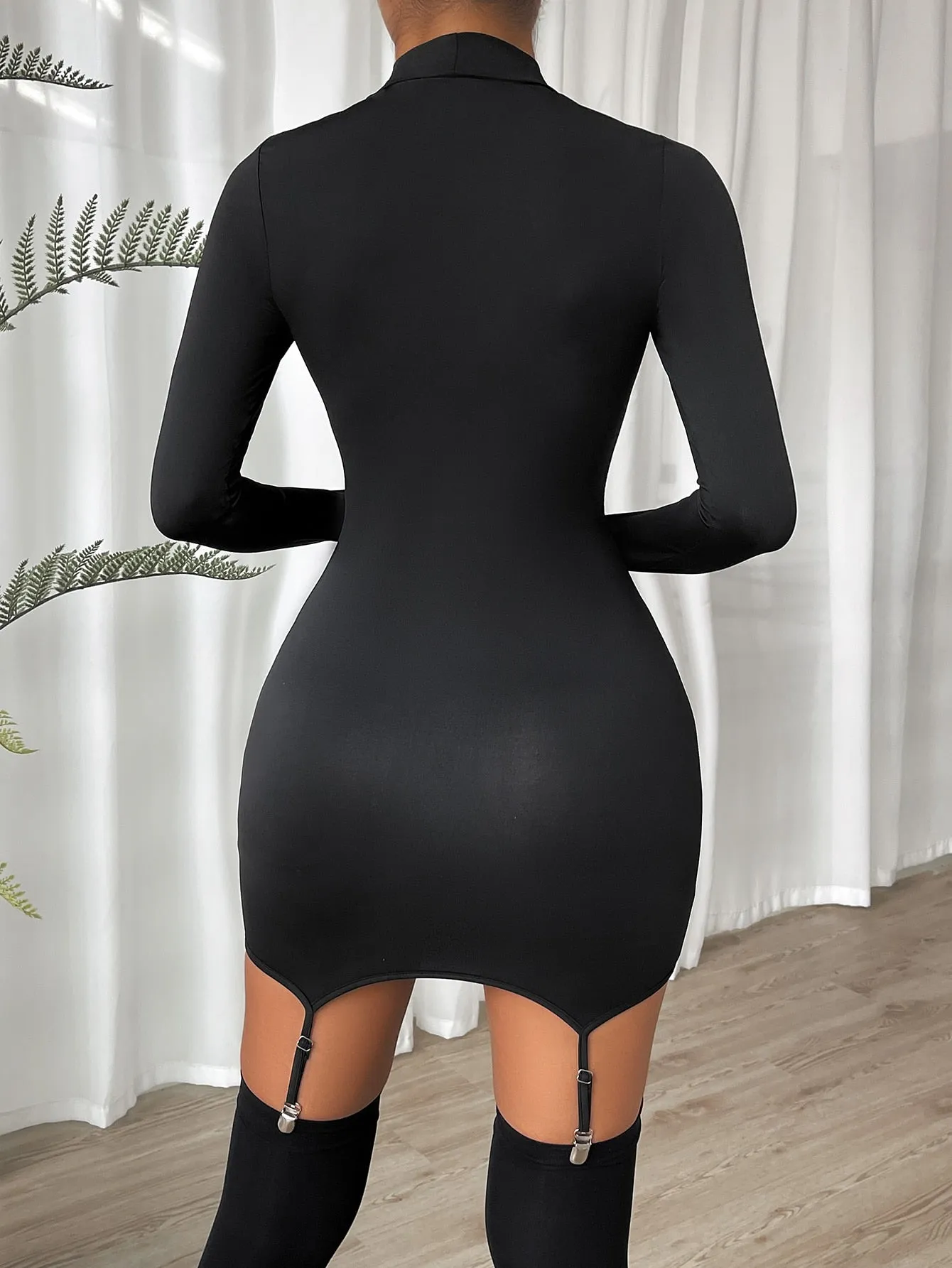 Garter Stocking Open Thumb Bodycon Mini Dress