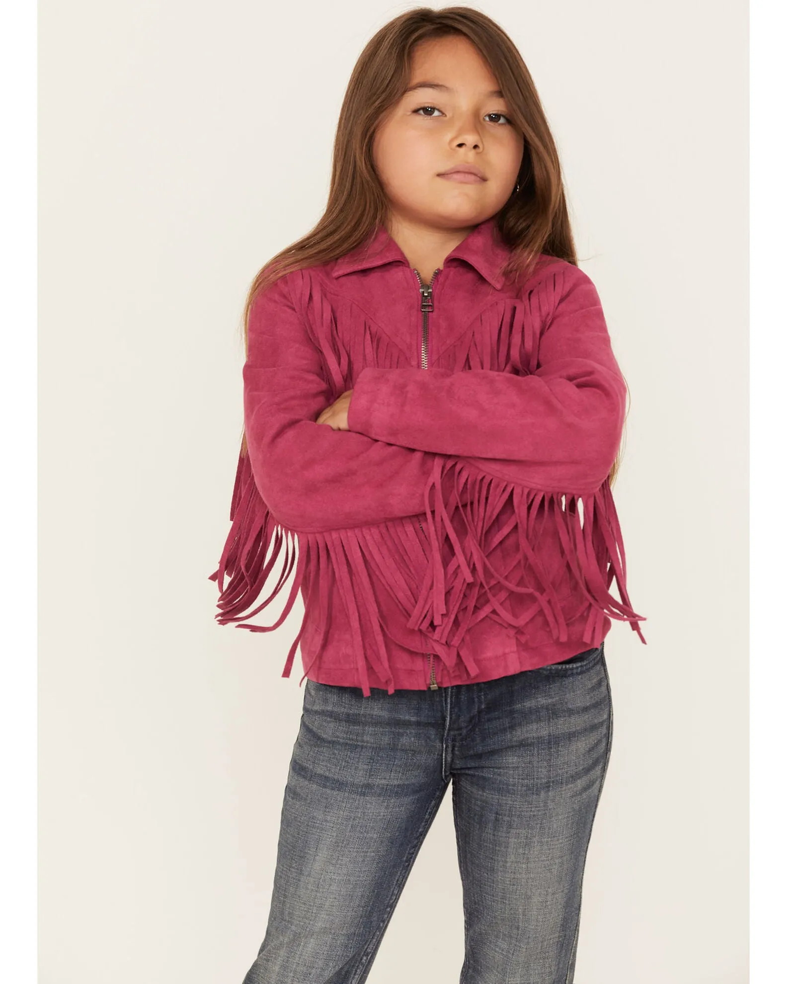 Girls Fringe Faux Suede Zip Moto Jacket