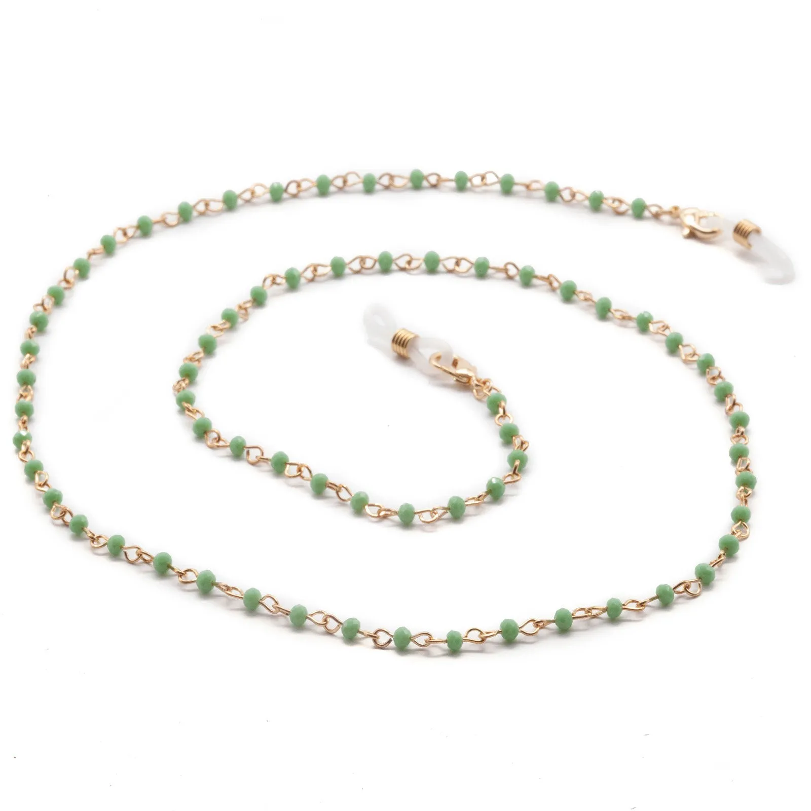 Gold Chain Face Mask Lanyard Necklace with Green Beads