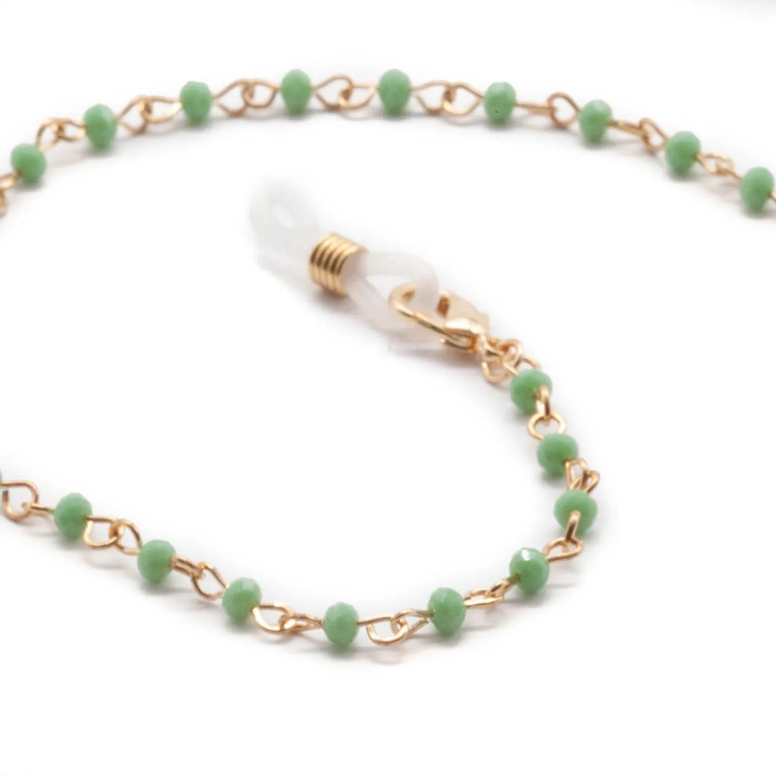 Gold Chain Face Mask Lanyard Necklace with Green Beads