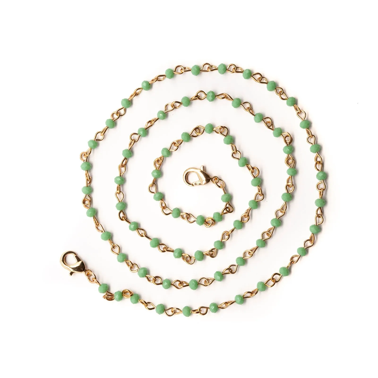 Gold Chain Face Mask Lanyard Necklace with Green Beads