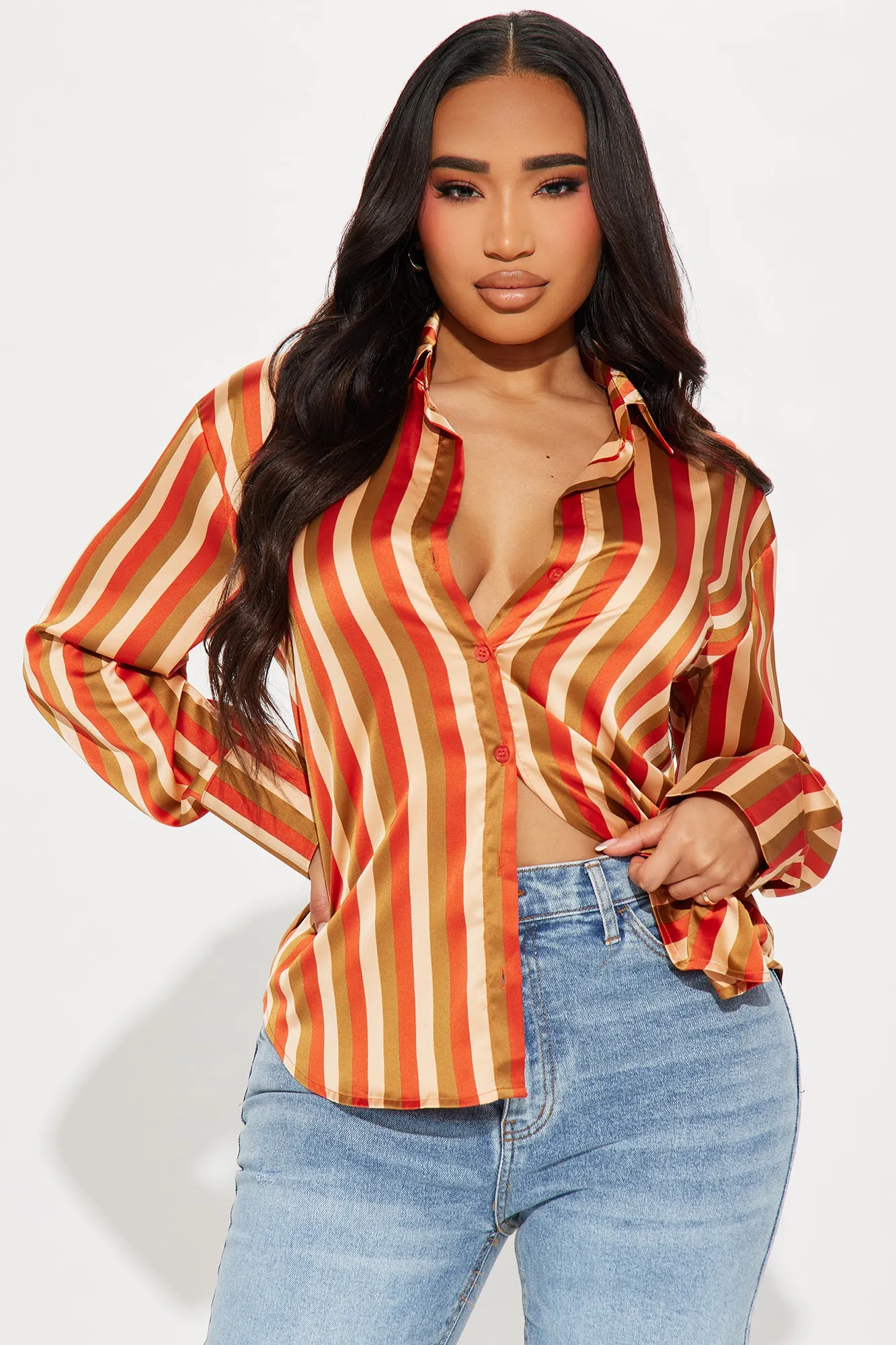 Good Call Striped Shirt - Orange/combo