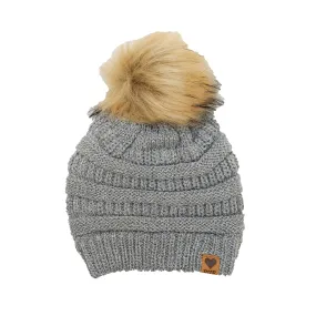 Grey Knit Pom Pom Cap