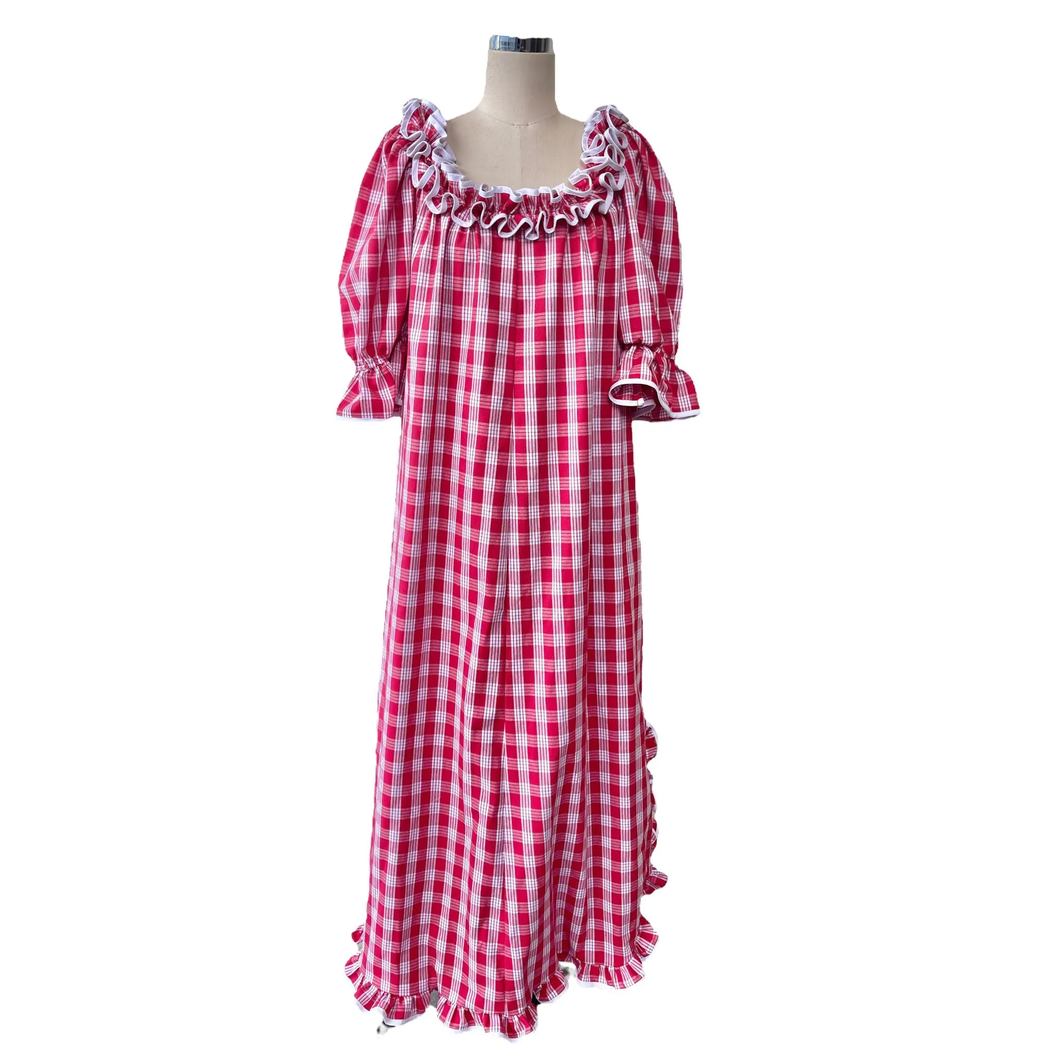 Hawaiian Red Palaka Muumuu Relaxed Dress With Half Sleeve 6303 6306