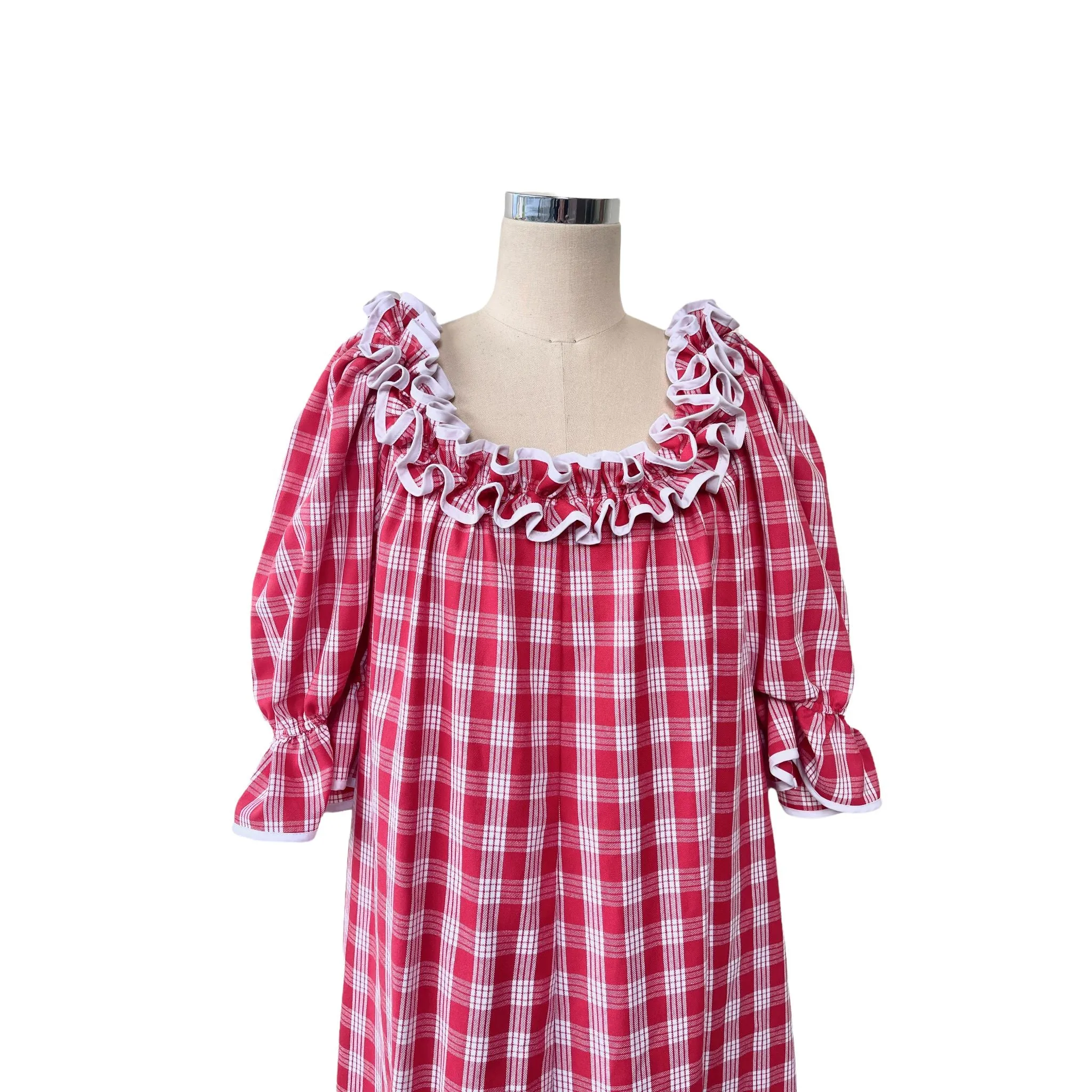 Hawaiian Red Palaka Muumuu Relaxed Dress With Half Sleeve 6303 6306