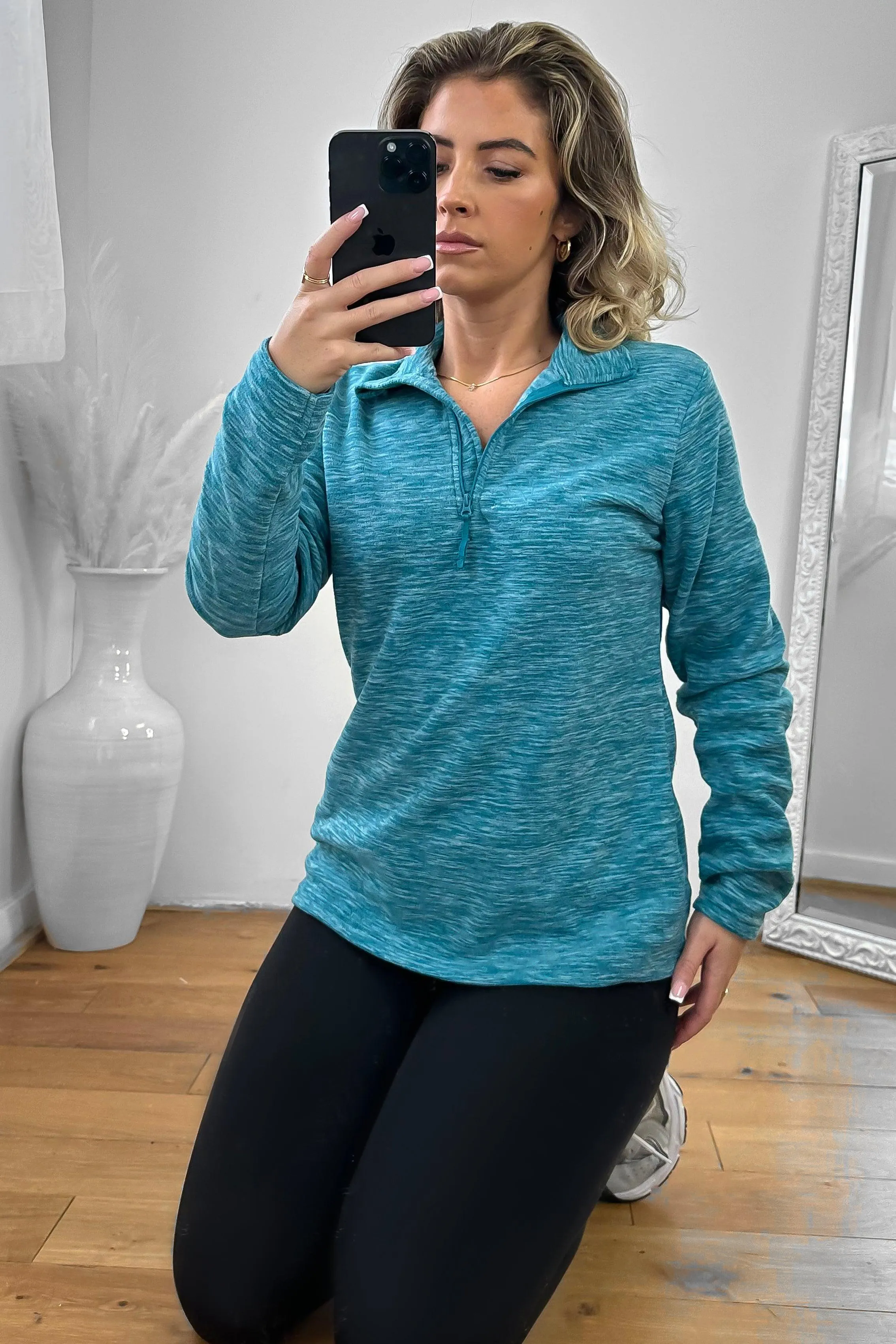 High Zipped Neck Melange Sportswear Top