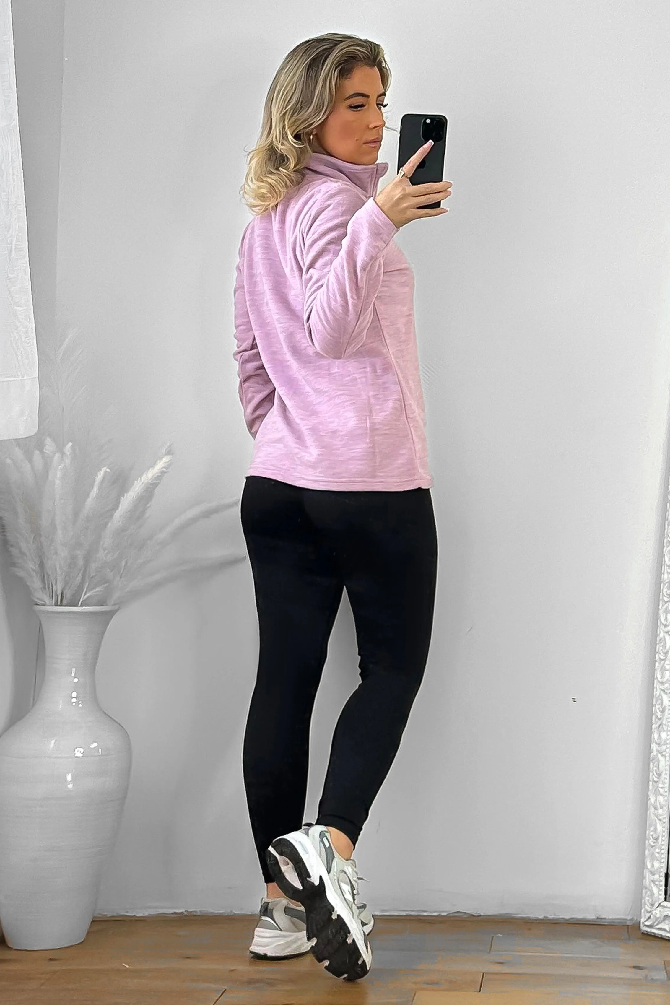 High Zipped Neck Melange Sportswear Top