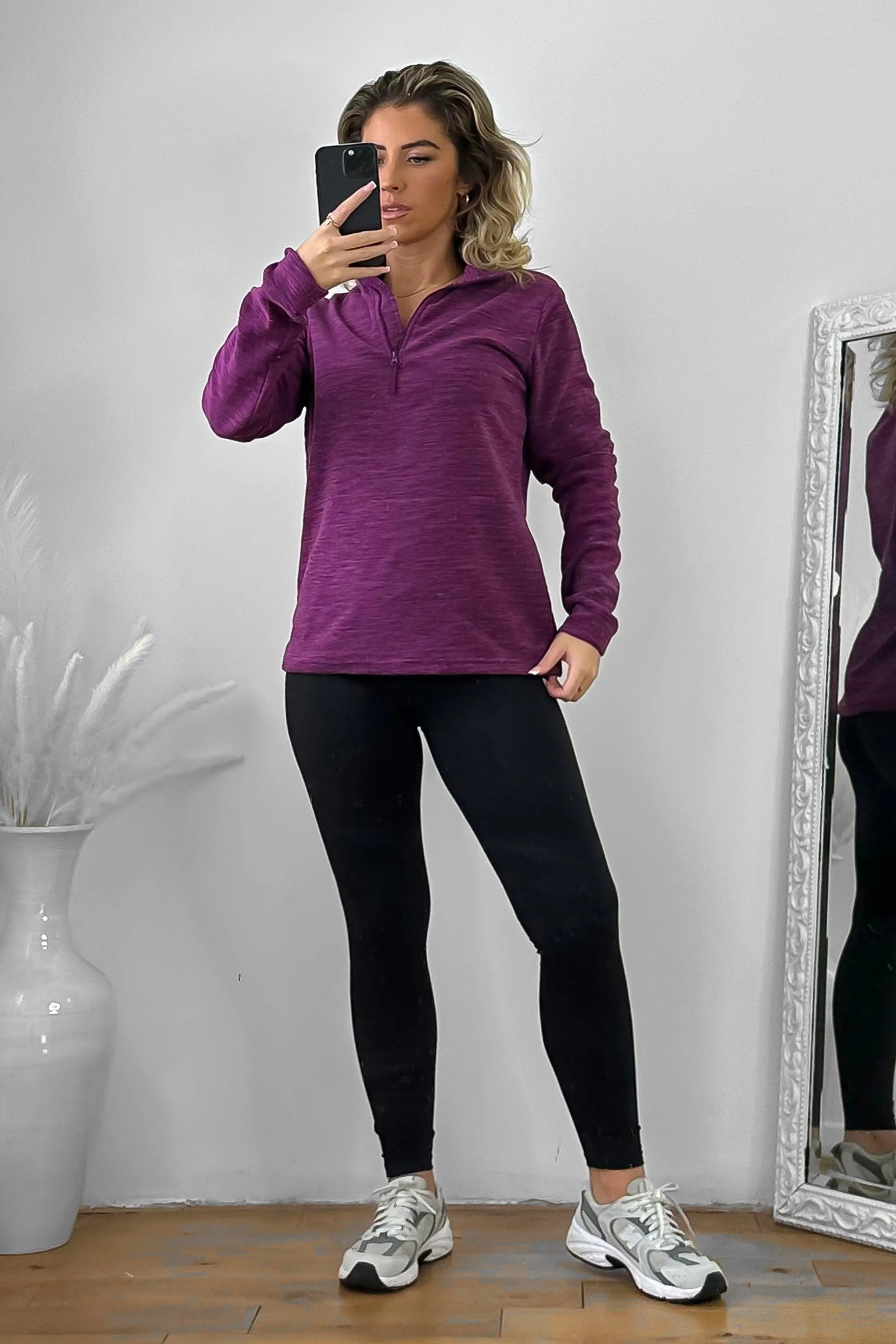 High Zipped Neck Melange Sportswear Top