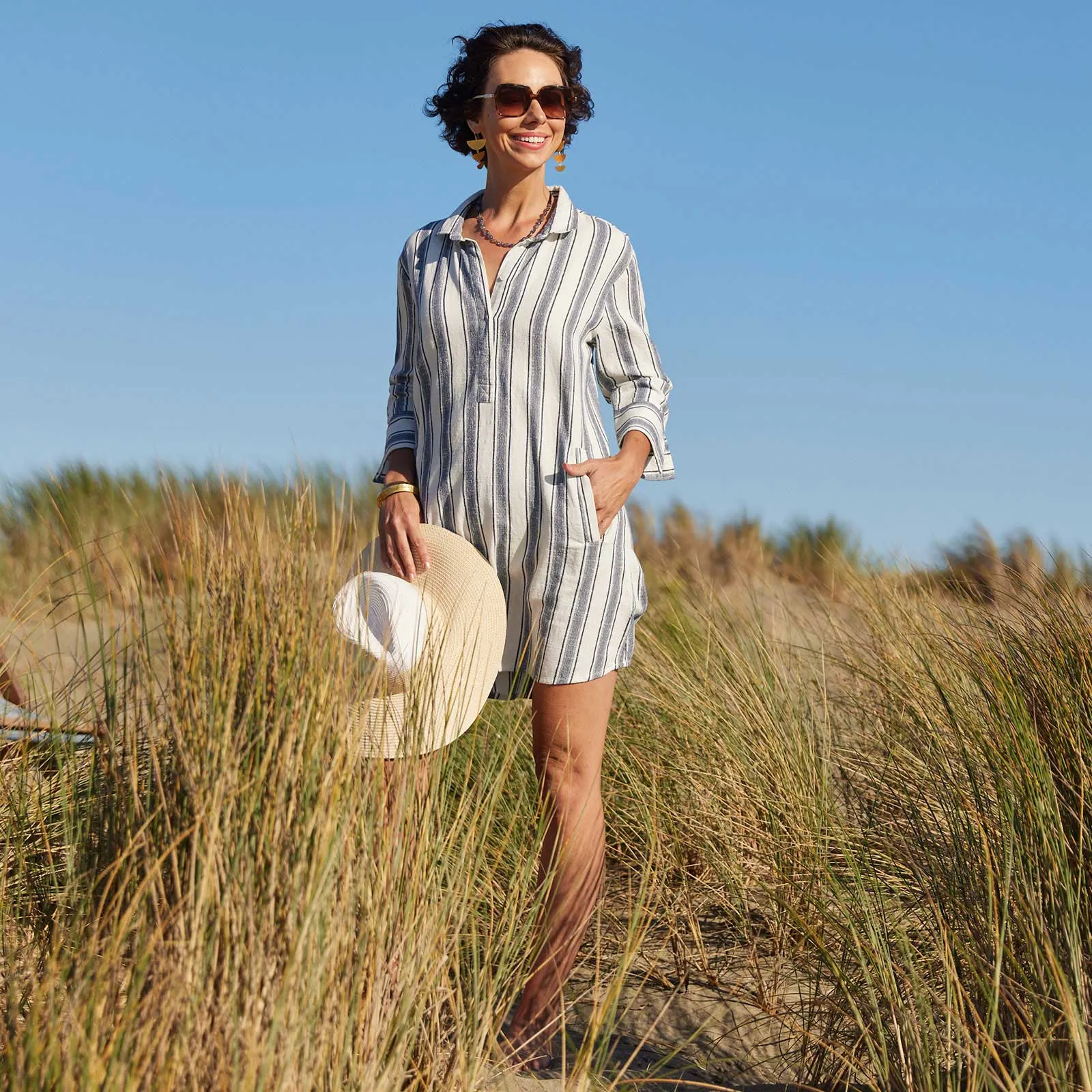 Hydra Navy Striped Shirt Dress