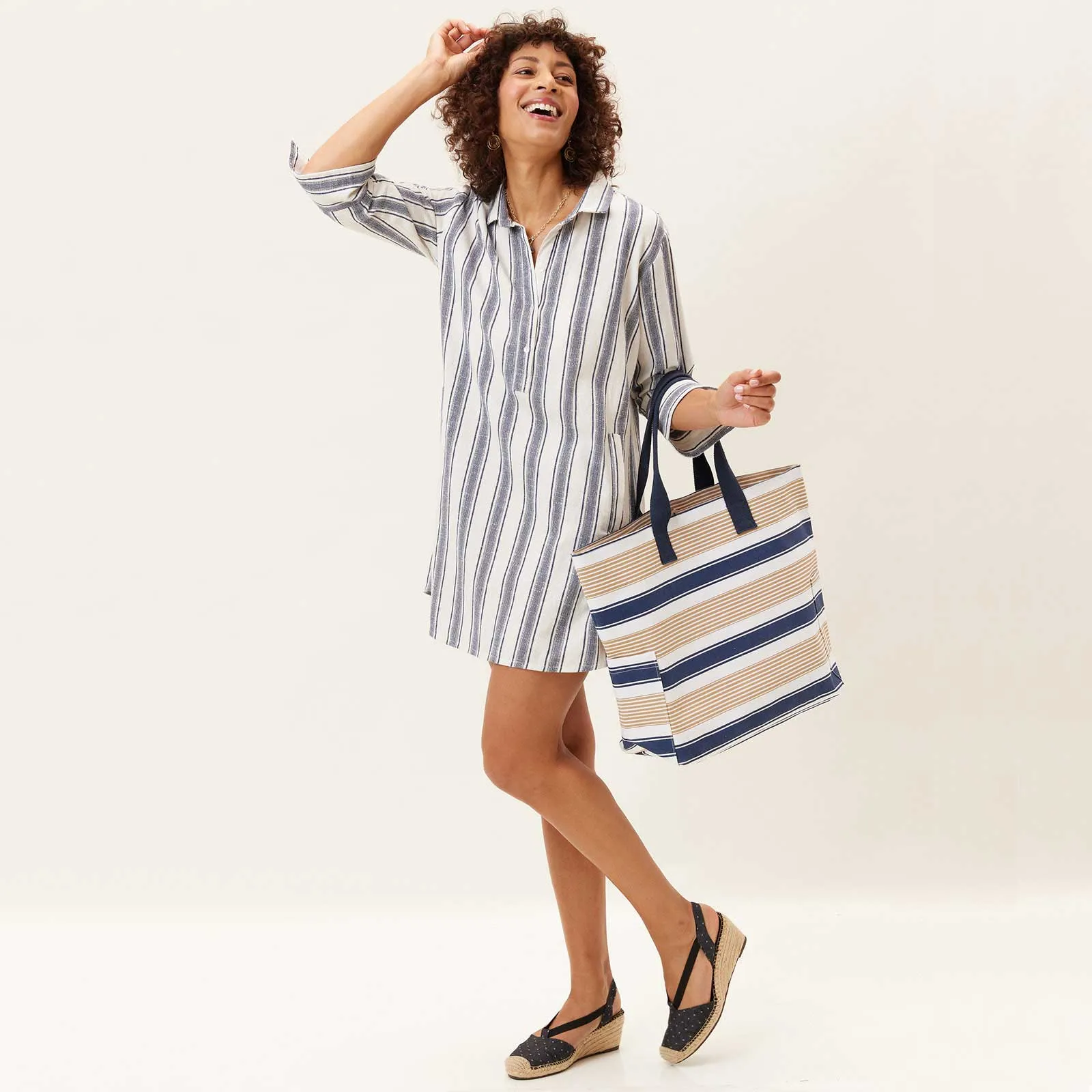 Hydra Navy Striped Shirt Dress