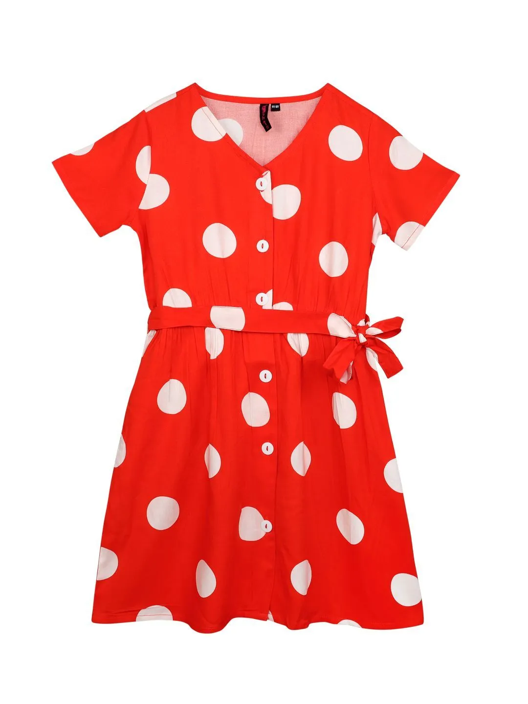 Ishin Girls Cotton Blend Red Printed Flared Dress