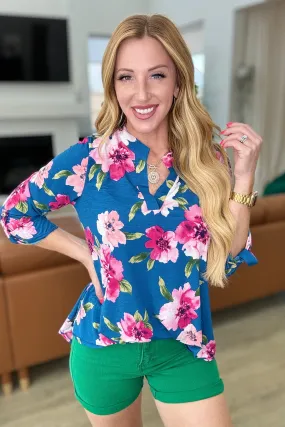 Lizzy Top in Teal and Magenta Floral - 4/19