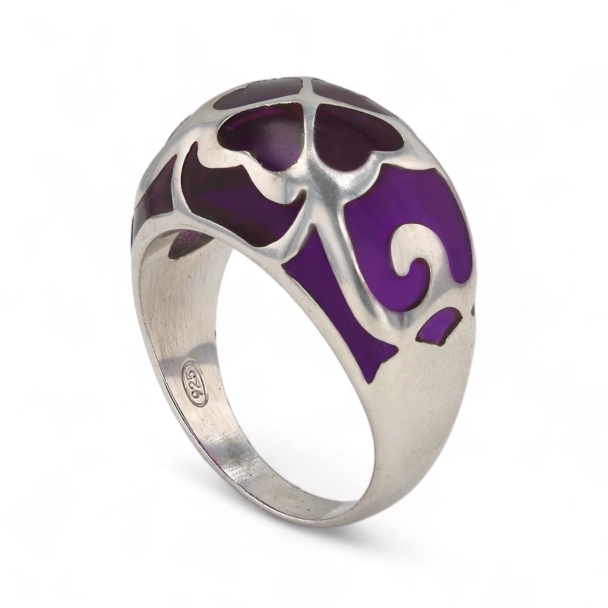 Luxury clover sterling silver 925 purple clover ring unique piece-528368