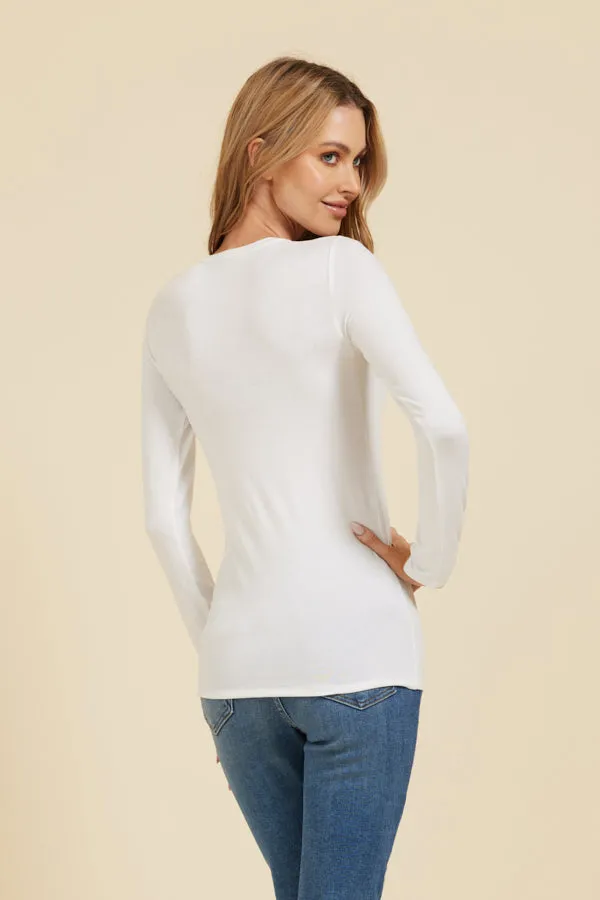 Majestic Long Sleeve Viscose Crewneck in Blanc