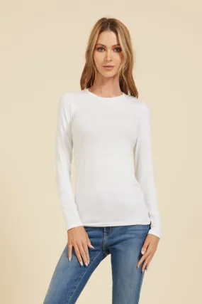 Majestic Long Sleeve Viscose Crewneck in Blanc