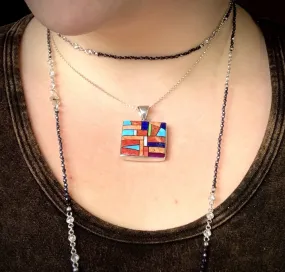 Maze and Mosaic Double Sided Inlay Pendant