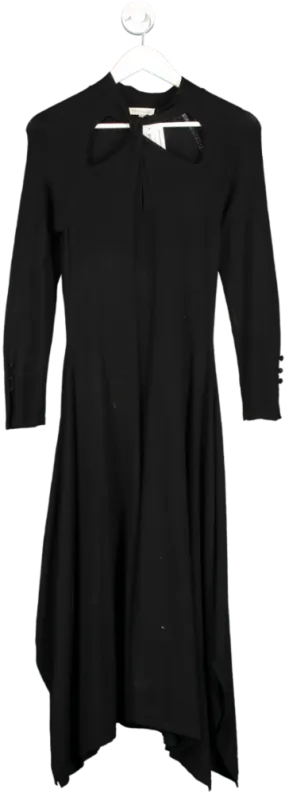 Monsoon Black Viscose Long Sleeve Dress With Cut Out And Knot Detail Neck UK S