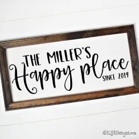 OUR FAMILY HAPPY PLACE Framed Canvas Sign - Custom Canvas Sign - Personalized Home Sign