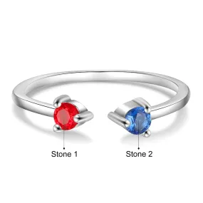 Personalized Round Inlaid 2 Birthstone Stackable Ring For Women