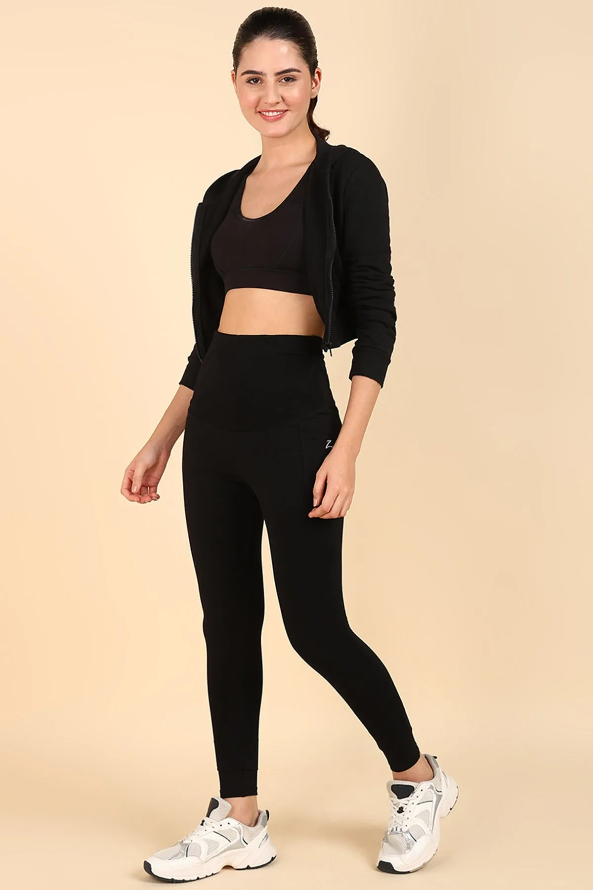 Ribbed Cotton Black Maternity Legging (Pregnancy & Postpartum)