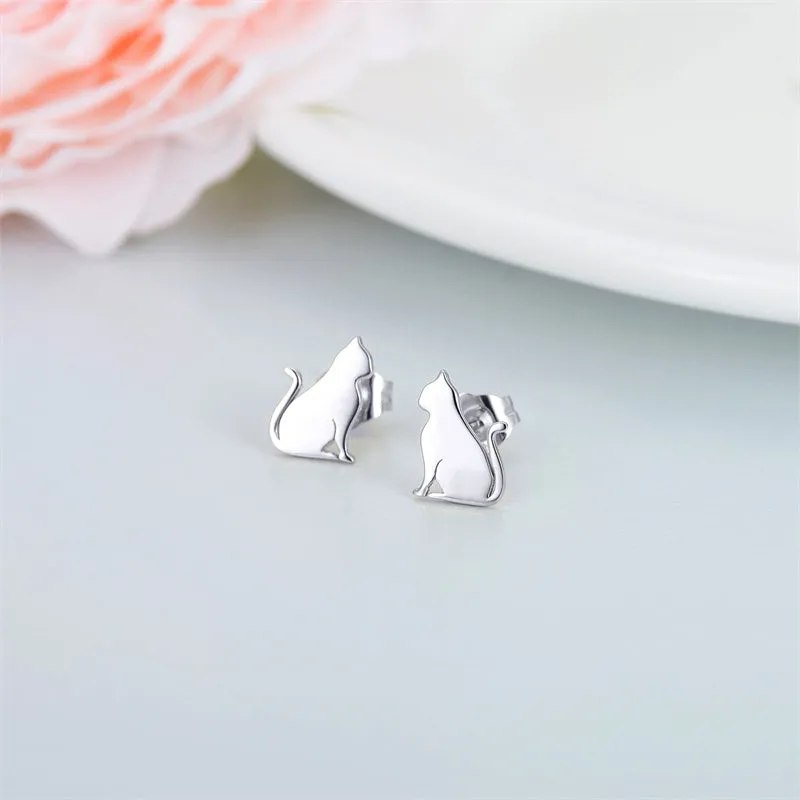 Solid 14k Gold Cat Earrings Real 14 Carat Gold Stud Earrings for Women Teens Animal Jewelry Gifts for Her