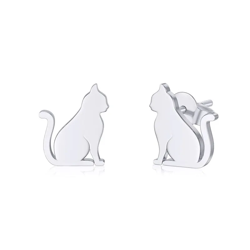 Solid 14k Gold Cat Earrings Real 14 Carat Gold Stud Earrings for Women Teens Animal Jewelry Gifts for Her