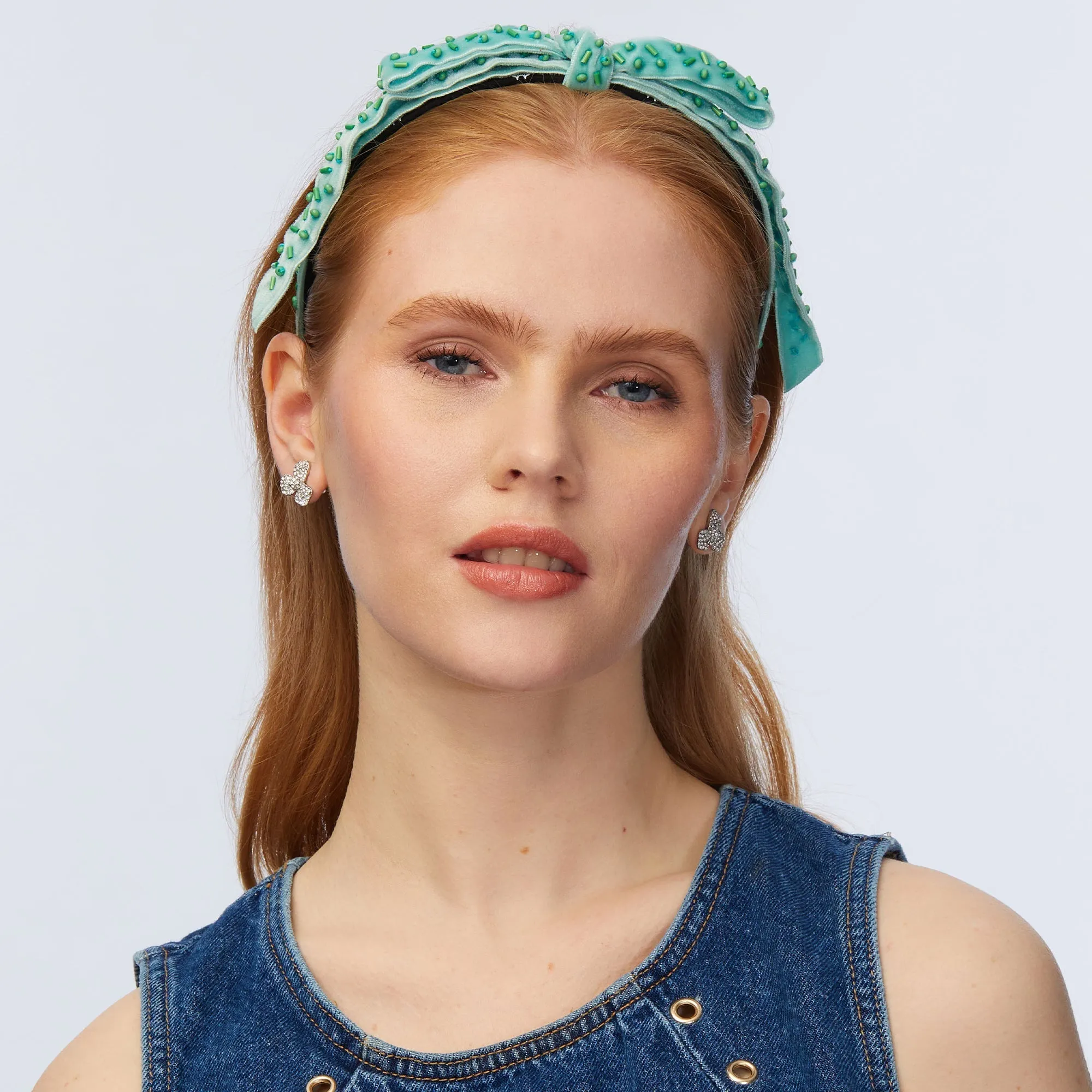 TURQUOISE EMBELLISHED BARDOT SLIM RIBBON HEADBAND