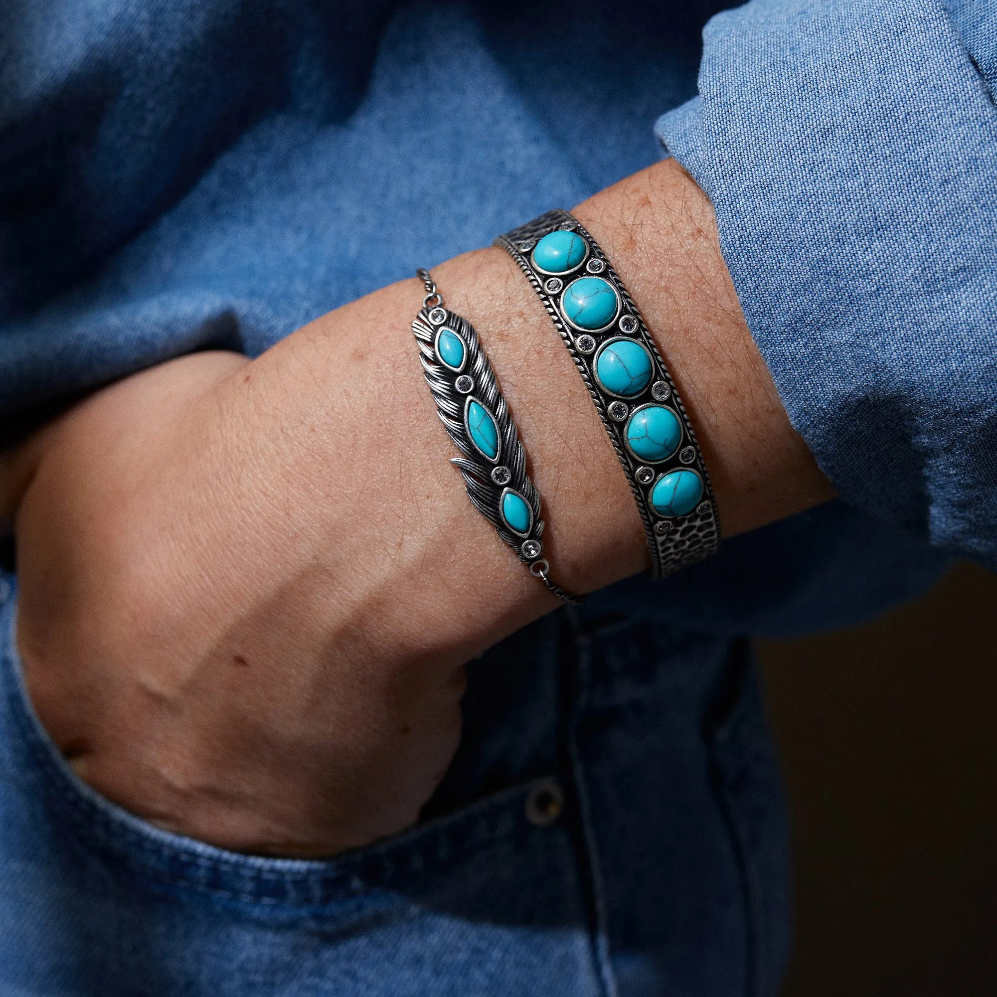 Turquoise Feather Bolo Bracelet