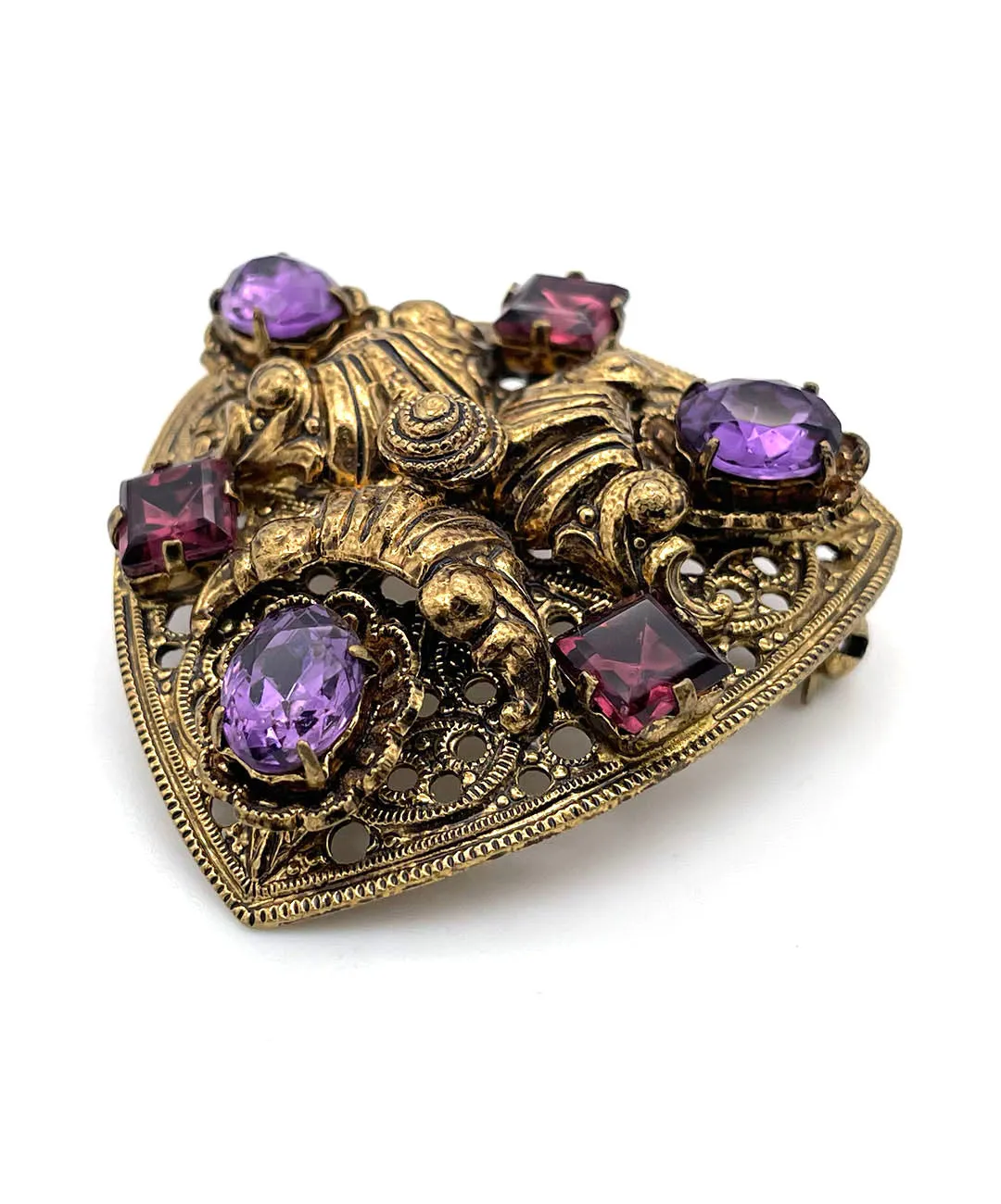 【USA輸入】 ヴィンテージ パープル ビジュー オープンワーク ブローチ/Vintage Purple Bijou Openwork Brooch